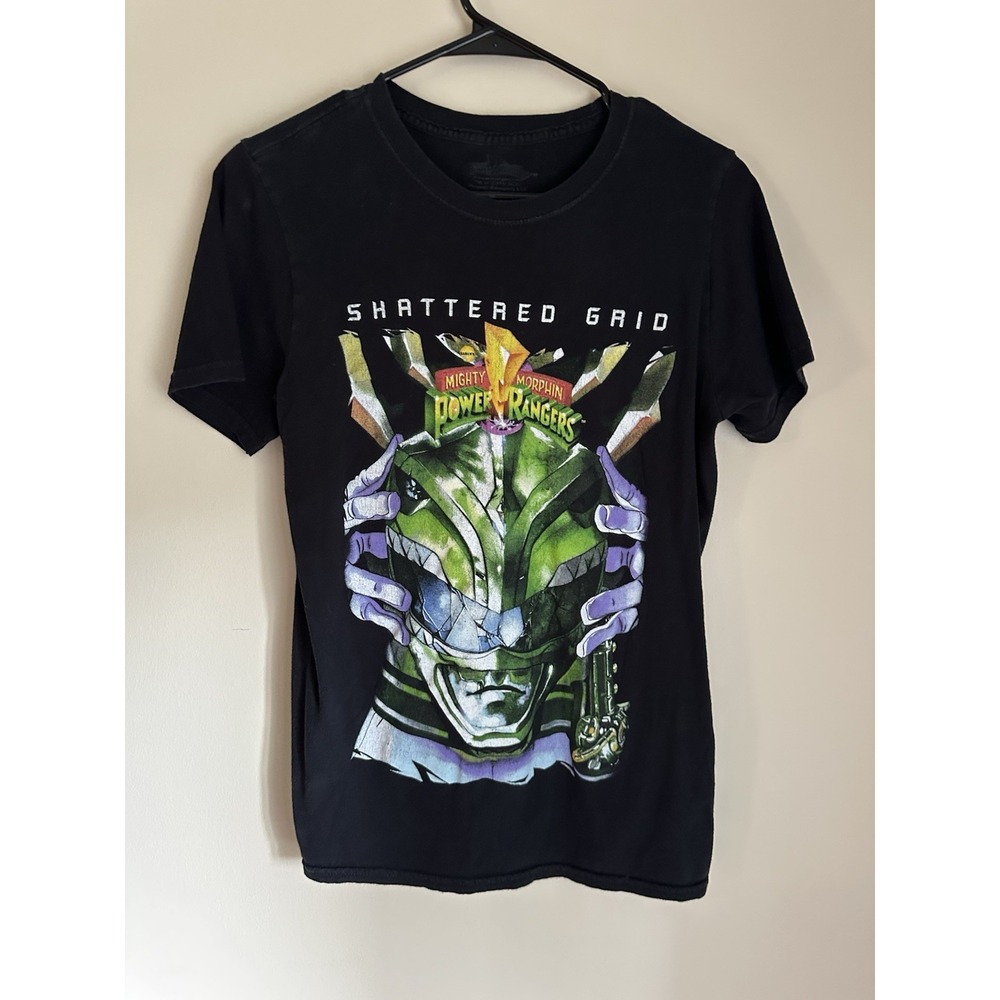 Power Rangers Shattered Grid Green Ranger Graphic T-Shirt Black Mens Small S